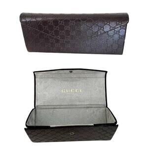 Gucci Leather GG Monogram Foldable Triangle Sunglasses Hard Case Dark Brown